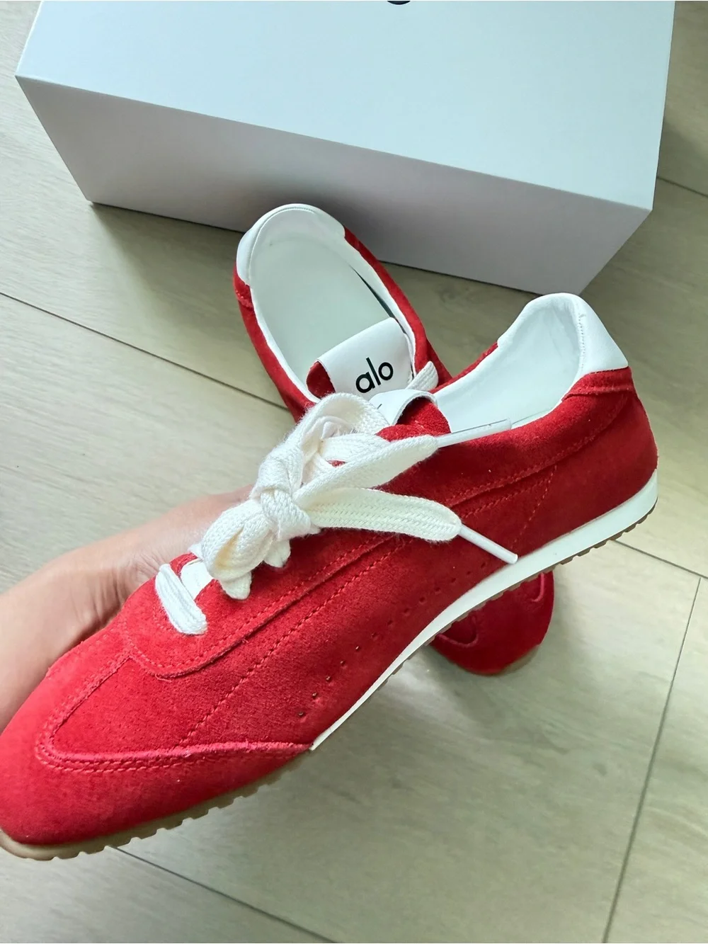 Brand New ALO Sunset Sneakers Candy Heart Red with White Laces Size 7